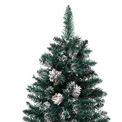 vidaXL smalt juletræ med lys + ægte træ og hvid sne 210 cm grøn