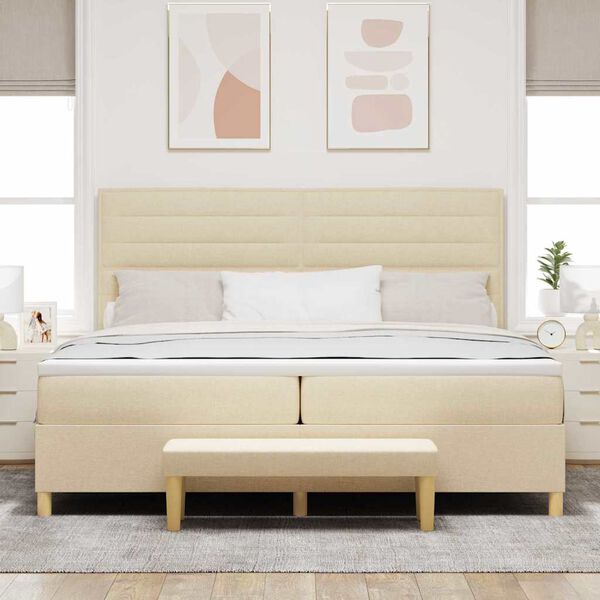vidaXL Box spring seng med madras Creme 200 x 200 cm Stof