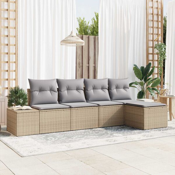 vidaXL Havesofa S&aelig;t med pude 5 pcs Beige polyrattan