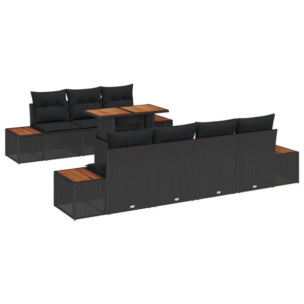 vidaXL Havesofa S&aelig;t med opbevaring 8 pcs Sort Poly rattan