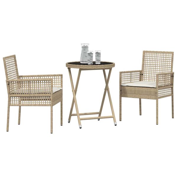 vidaXL Have Bistro Sæt 3 pcs Beige Poly rattan