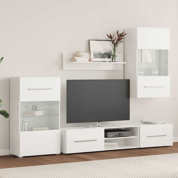 vidaXL TV-skabe i 5 dele med LED-belysning konstrueret tr&aelig; mat hvid