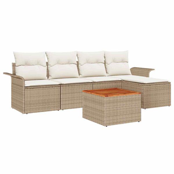 vidaXL Havesofa S&aelig;t med pude 6 pcs Beige polyrattan