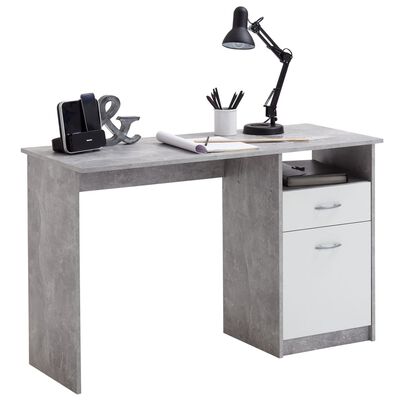 FMD skrivebord med 1 skuffe 123 x 50 x 76,5 cm betongrå og hvid