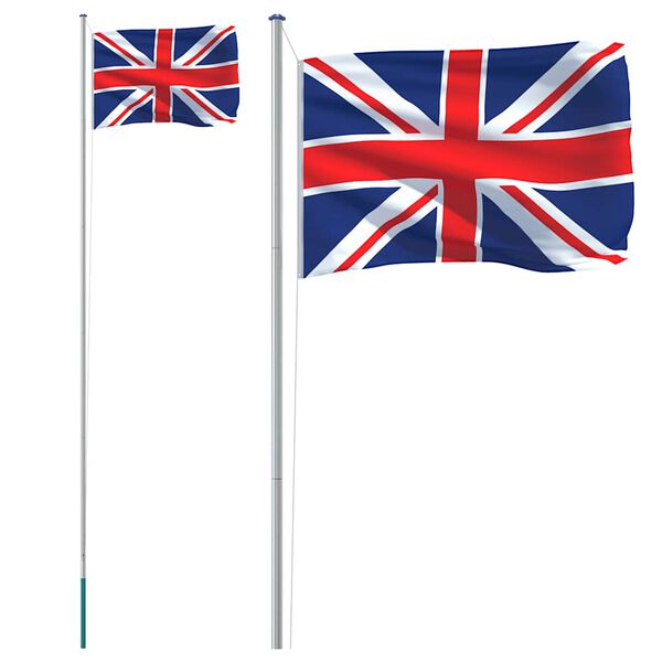 vidaXL Storbritannien flag og flagstang 6,08 m aluminium