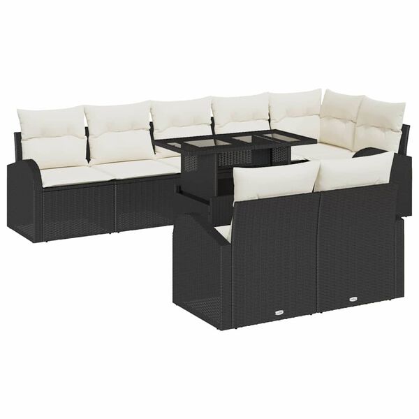 vidaXL Havesofa Sæt med opbevaring 9 pcs Sort Poly rattan