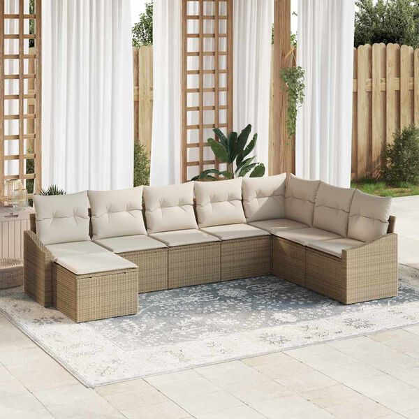 vidaXL Havesofa S&aelig;t med pude 8 pcs Beige og creme polyrattan