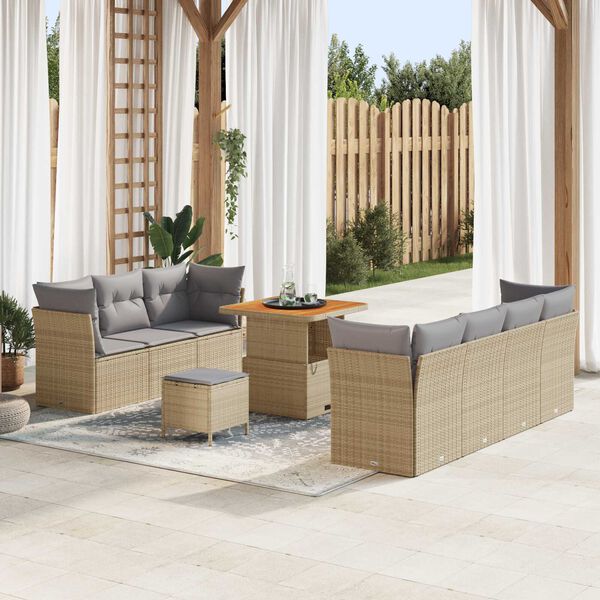 vidaXL Havesofa S&aelig;t 10 pcs Beige polyrattan