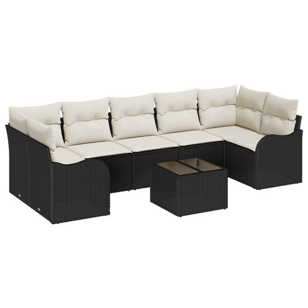 vidaXL Havesofa S&aelig;t 8 pcs Sort og Cream Polyrattan og st&aring;l og glas