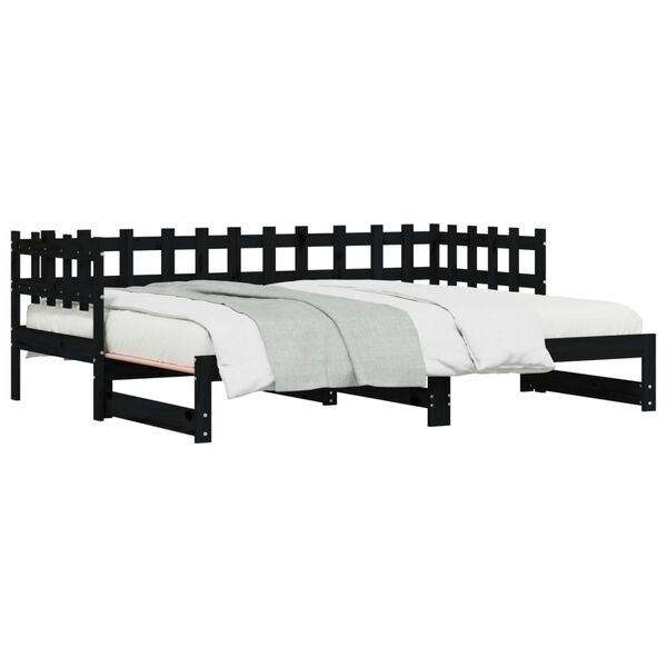 vidaXL daybed med udtræk 2x(90x190) cm massivt fyrretræ sort