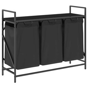 vidaXL vasketøjskurv 3 rum med hylde sort egetræsfarve