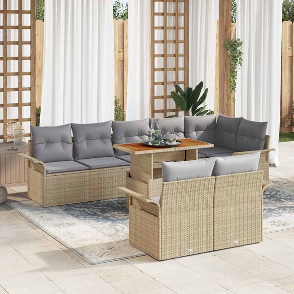 vidaXL Havesofa S&aelig;t med opbevaring 9 pcs Beige Poly rattan