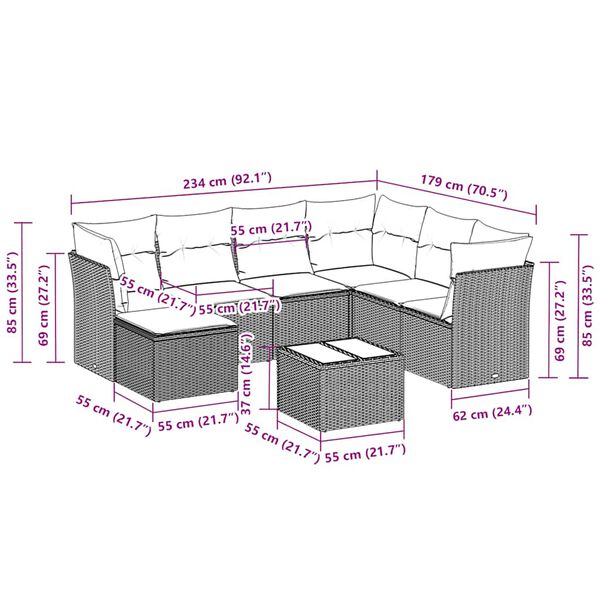 vidaXL sofas&aelig;t til haven 8 dele med hynder polyrattan lysegr&aring;