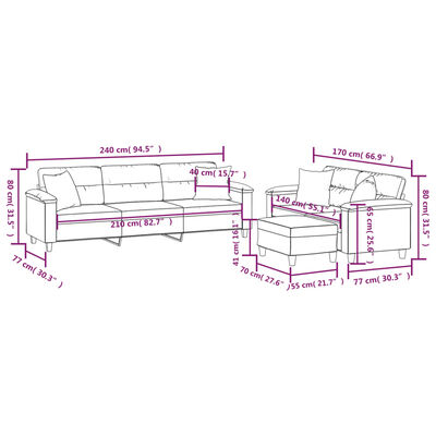 vidaXL sofasæt 3 dele med puder mikrofiberstof lysegrå