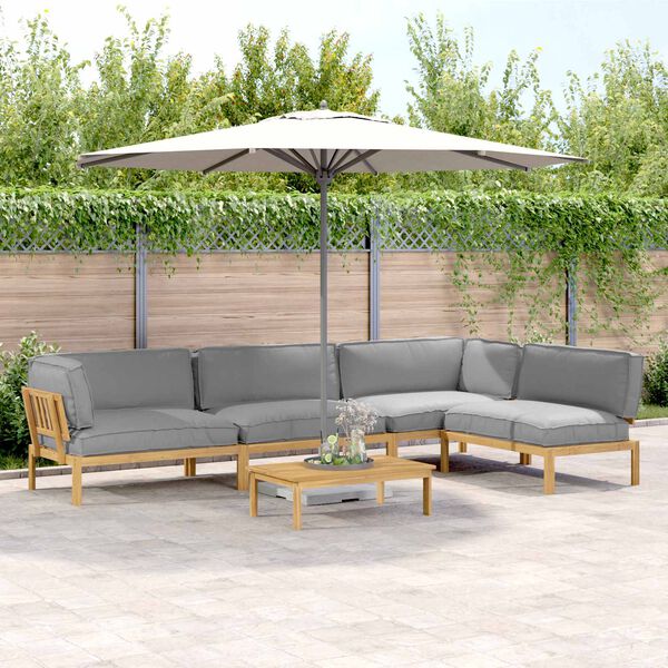 vidaXL Sofa S&aelig;t med pude Ensfarvet 5 pcs Gr&aring; Massivt Akacietr&aelig;