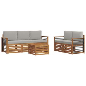 vidaXL Sofas&aelig;t med pude 6 pcs Naturlig og Lys Gr&aring; Massivt Akacietr&aelig;