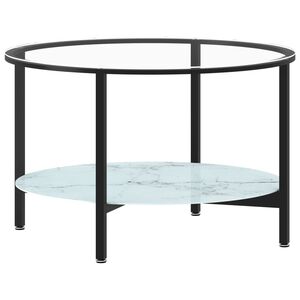 vidaXL stuebord 70 cm h&aelig;rdet glas sort og hvid marmoreffekt