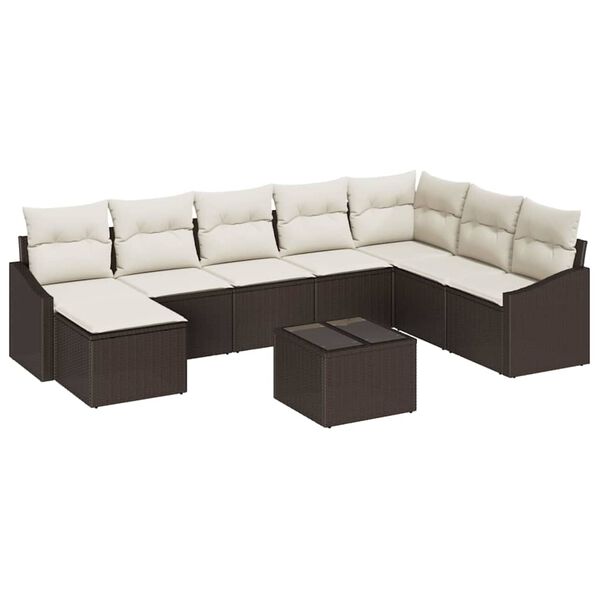 vidaXL Havesofa S&aelig;t med pude 8 pcs Brun og Creme polyrattan