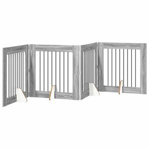 vidaXL Sammenklappelig hundegitter med stativer 4 pcs Gr&aring; sonoma-eg