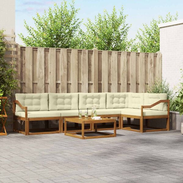 vidaXL Udend&oslash;rs sofagruppe med pude 6 pcs Naturlig og Fl&oslash;de