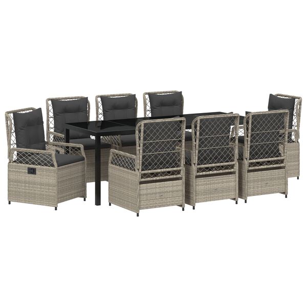 vidaXL Have Spisebordss&aelig;t 9 pcs Lysegr&aring; polyrattan