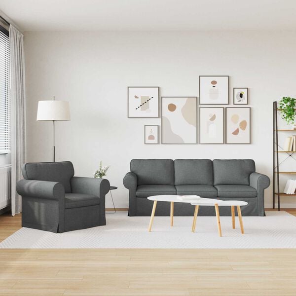 vidaXL Sofa 2 pcs M&oslash;rkegr&aring; 215 x 82 x 80 cm Stof