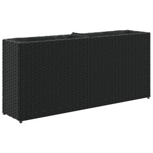 vidaXL plantekasse med hjul og 2 krukker 90x20x40 cm polyrattan sort