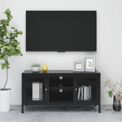 vidaXL tv-skab 105x35x52 cm stål og glas sort