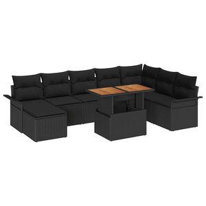 vidaXL Havesofa S&aelig;t 9 pcs Sort Polyrattan og pulverlakeret st&aring;l