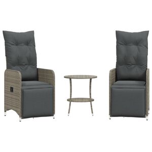 vidaXL havestole 2 stk. med l&aelig;nefunktion og bord polyrattan gr&aring;