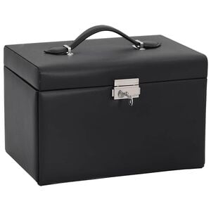 vidaXL smykkeskrin 3-lags med spejl l&aring;sbar 26x18x17,5 cm sort