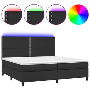 vidaXL kontinentalseng med LED-lys 200x200 cm kunstl&aelig;der sort