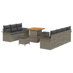 vidaXL Havesofa S&aelig;t med pude 10 pcs Gr&aring; polyrattan
