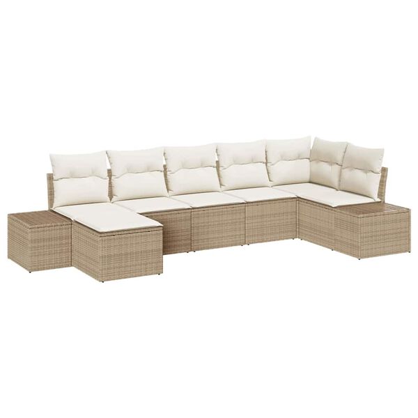vidaXL Havesofa S&aelig;t med pude med opbevaring 7 pcs Beige polyrattan