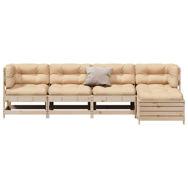 vidaXL lounges&aelig;t til haven 5 dele med hynder massivt fyrretr&aelig;