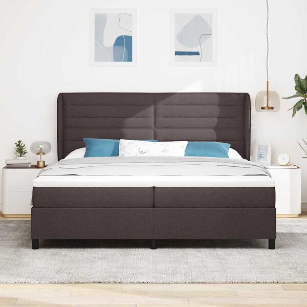 vidaXL Box spring seng med madras M&oslash;rkebrun 200 x 200 cm Stof