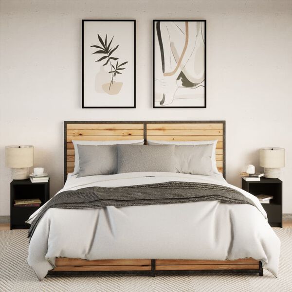 vidaXL sengeborde 2 stk. med LED-lys konstrueret træ sort