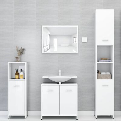 vidaXL badeværelsesmøbelsæt 3 dele spånplade hvid højglans
