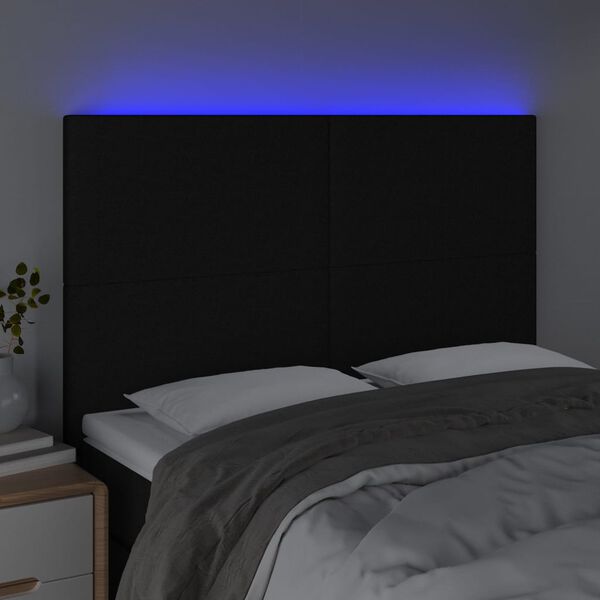 vidaXL sengegavl med LED-lys 144x5x118/128 cm stof sort