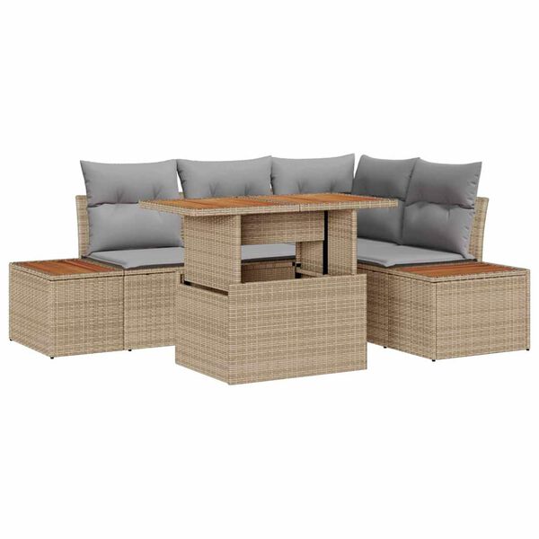 vidaXL Havesofa S&aelig;t med opbevaring 5 pcs Beige Poly rattan