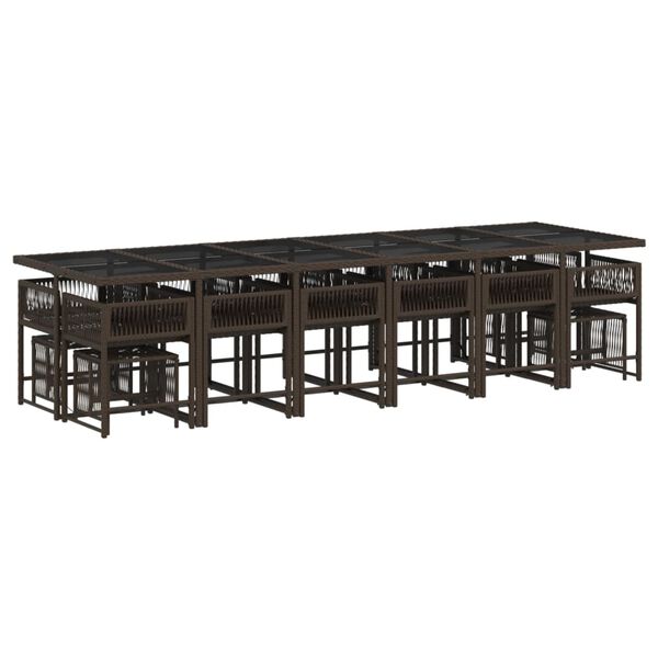 vidaXL spisebordss&aelig;t til haven 17 dele med hynder polyrattan brun