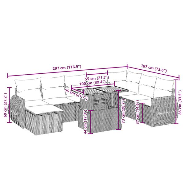 vidaXL sofas&aelig;t til haven 9 dele med hynder polyrattan beige