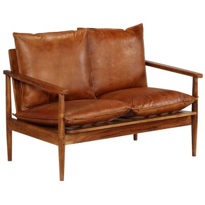 vidaXL 2-personers sofa ægte læder med akacietræ brun