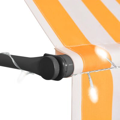 vidaXL markise m. LED-lys manuel betjening 150 cm hvid og orange