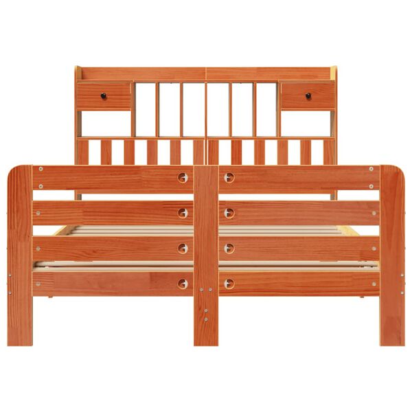 vidaXL seng med reol uden madras 140x190cm massivt fyrretræ gyldenbrun