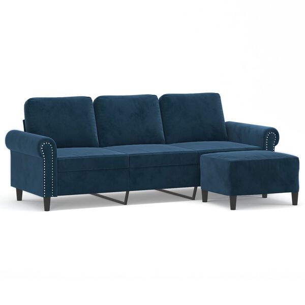 vidaXL 3-personers sofa med fodskammel 180 cm velour bl&aring;