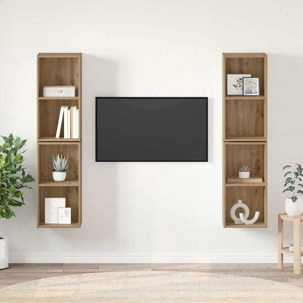 vidaXL TV-m&oslash;bels&aelig;t V&aelig;gmonteret 4 pcs Artisan Egetr&aelig; 37 x 37 x 72 cm