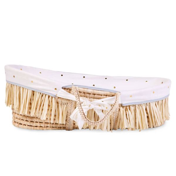 437360 CHILDHOME raffia moseskurv med madras og betr&aelig;k guldfarvet