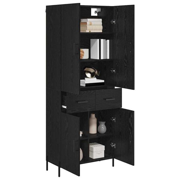 vidaXL Highboard med skuffe Sort eg 69,5 x 34 x 180 cm Konstrueret tr&aelig;