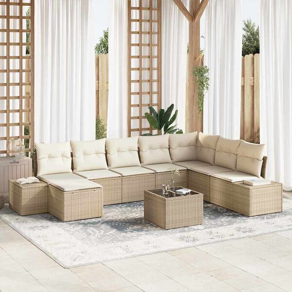 vidaXL Havesofa Sæt med pude 9 pcs Beige polyrattan